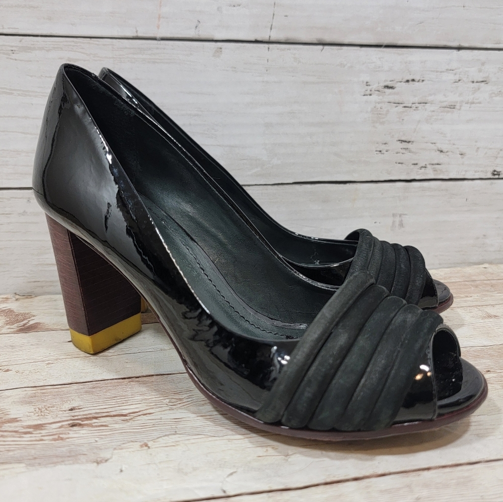 Masiero black patent leather peeptoe heels